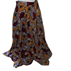 Francis + Benedict A-Line African Print Floral Maxi Skirt Pleated Sz L Large